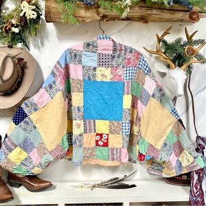 🌙ARTISAN patchwork Gypsy boho rustic cover up / shrug w southwestern hippy vibe